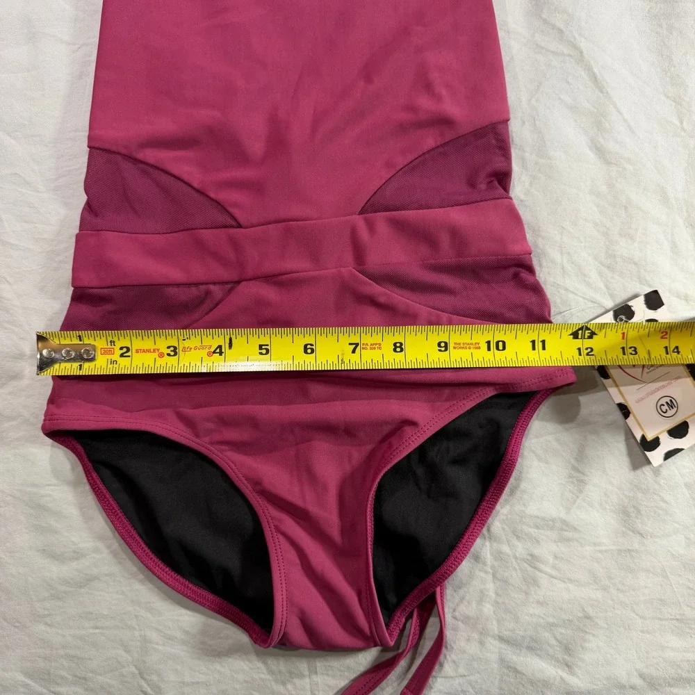 Oh‎ La La Dancewear Kids Berry Pink Mesh Strappy Tie Back Leotard CM NWT